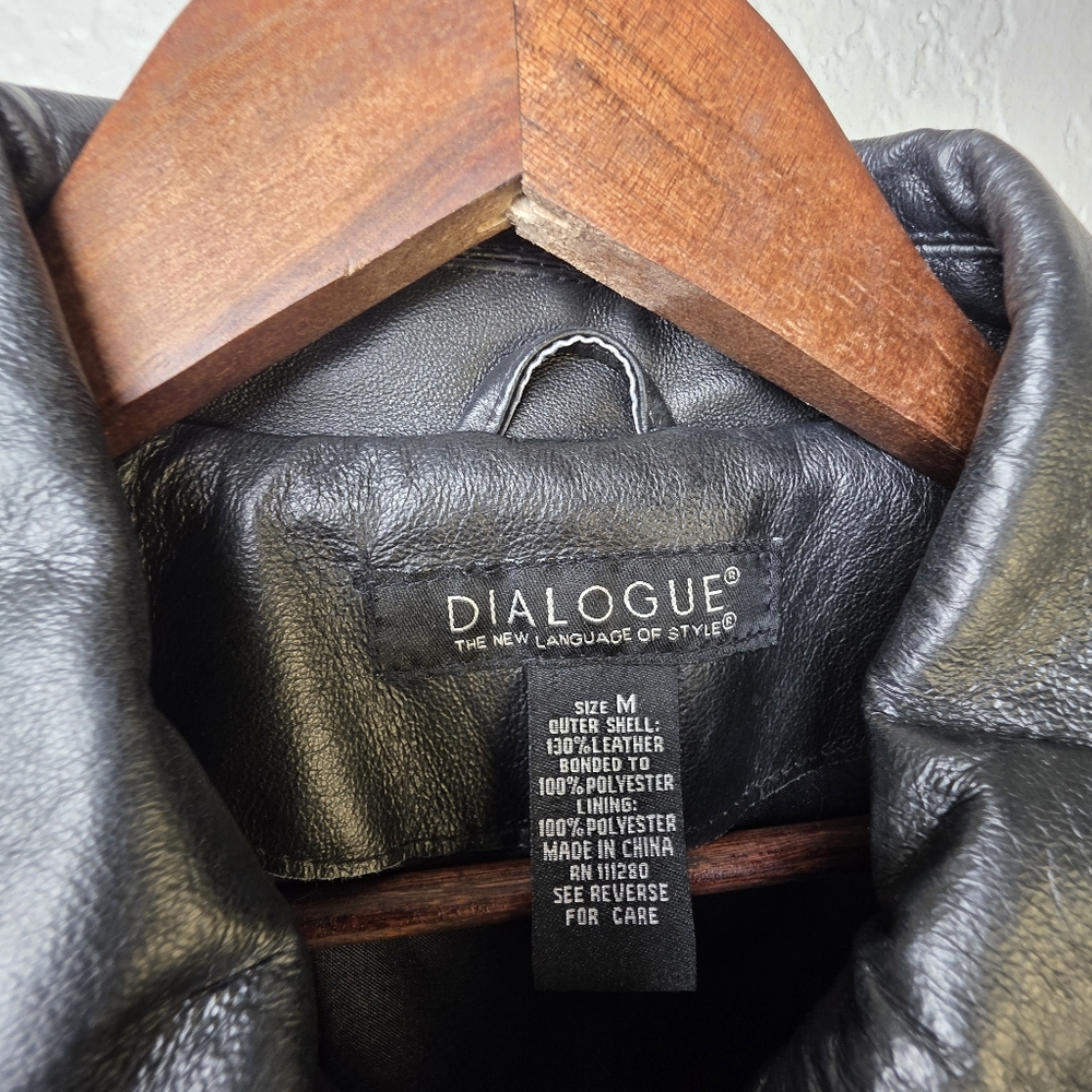 Dialogue Black Leather Zip-Up Jacket – Size M - Bikercore Y2K Style - Picture 6 of 17
